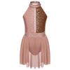 Girls Shiny Rhinestone Backless Sleeveless Round Collar Lyrical Dance Dress Performance Costume