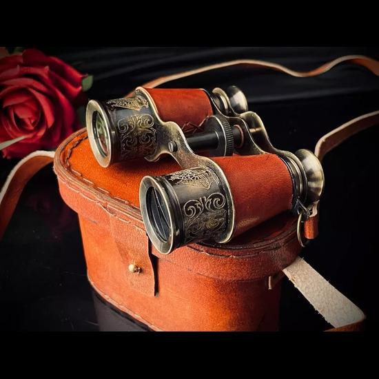 Винтажный морской бинокль из твердой латуни 4 дюйма с красной кожаной оберткой и кожаной коробкой