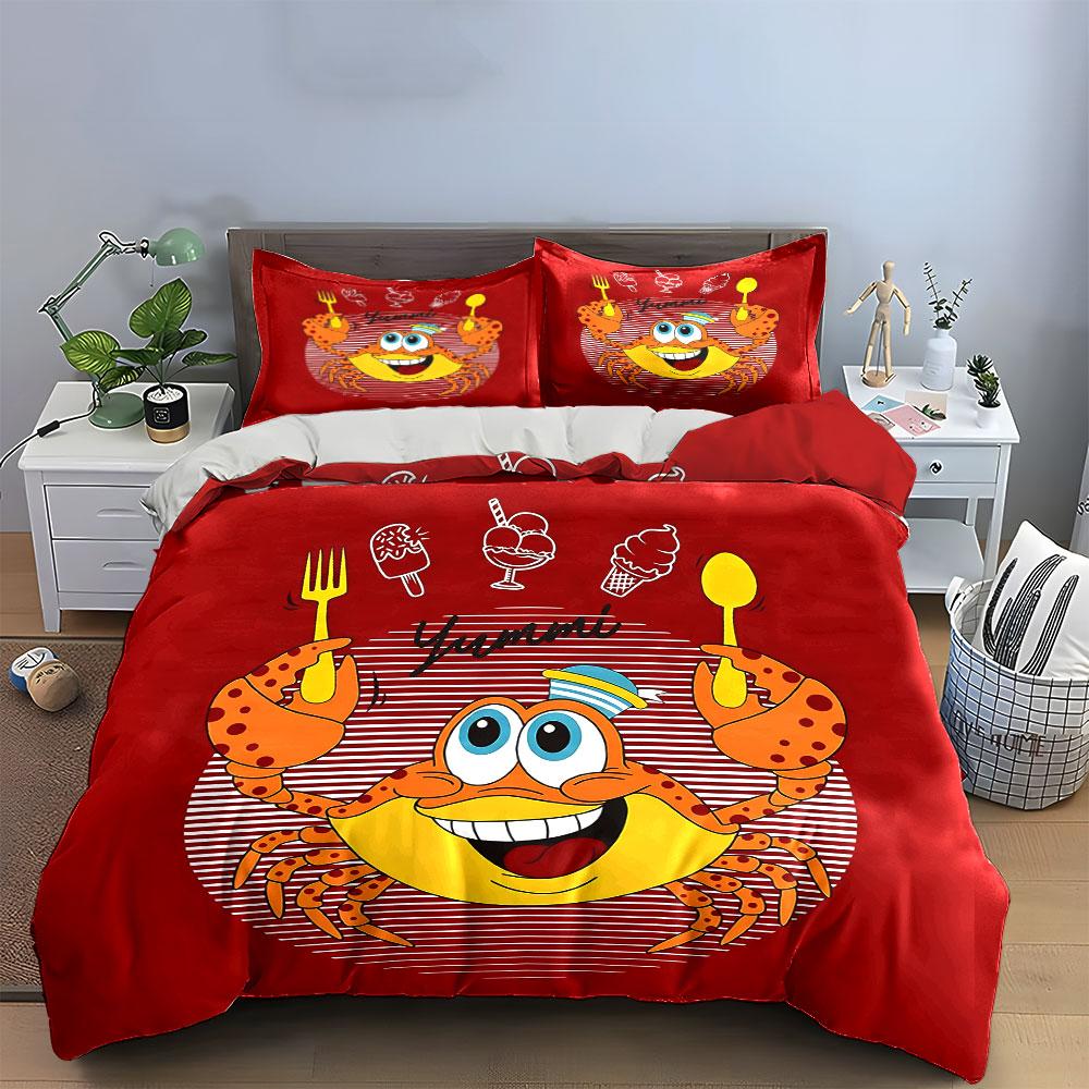 Happy Crab Eating Ice Cream Bedding Duvet Cover Set Duvet Cover Pillowcases (1*Duvet Cover 2*Pillowcases, without duvet insert)