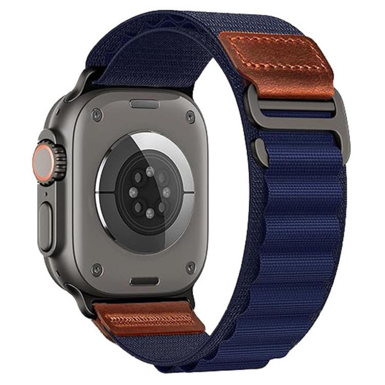 Retro Vegan Leather Label Alpine Nylon Loop Watch Band for Apple Watch 46/49/45/44mm, Adjustable Replacement Strap