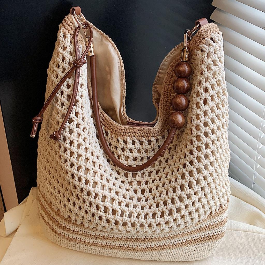 Праздничная плетеная сумка, женская летняя новая модная ажурная вязаная сумка через плечо, большая вместительная сумка для поездок на работу
