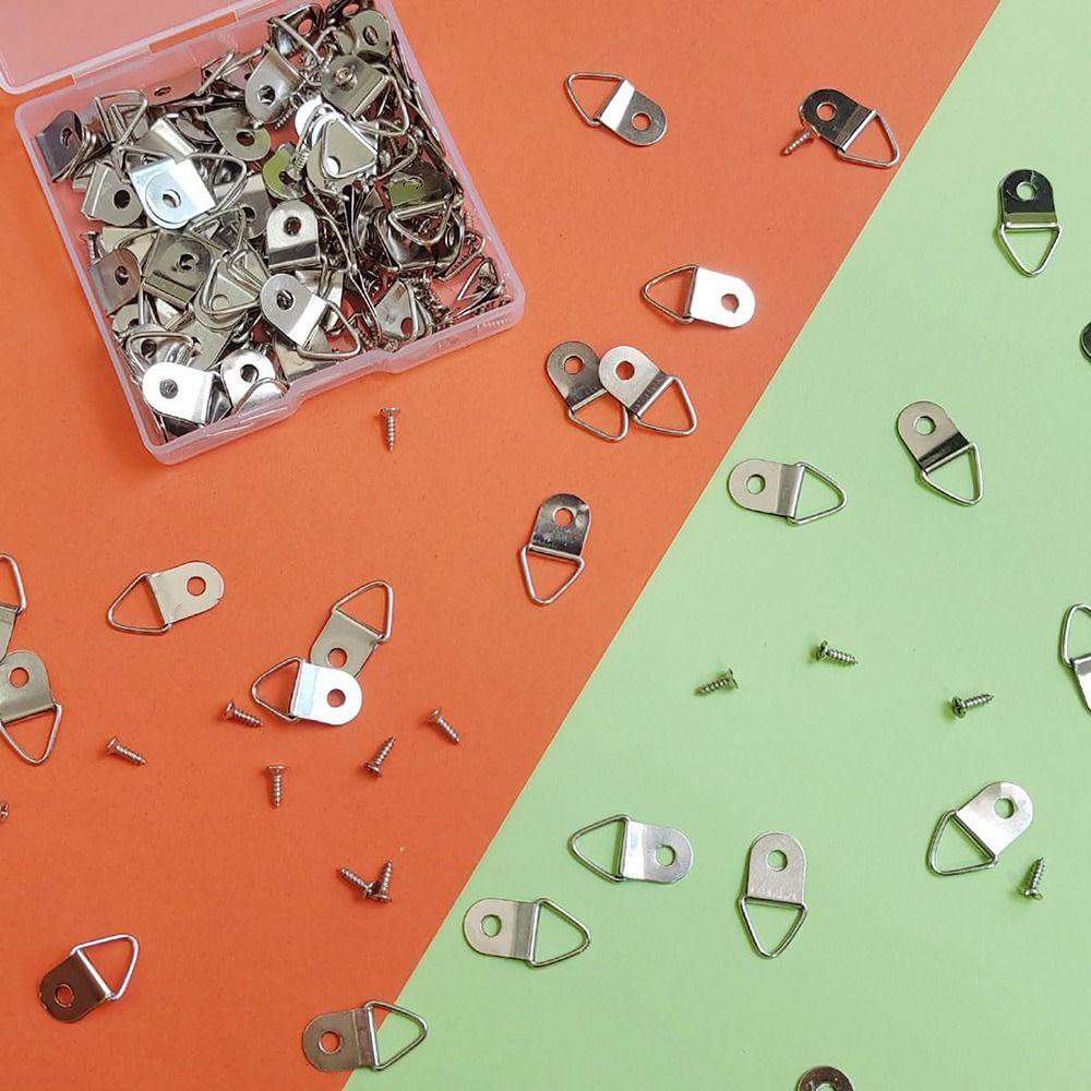 100Pcs Iron Photo Frame Hook with Screws D-Shaped Ring Hanging buckle  Photo Frame Hanging