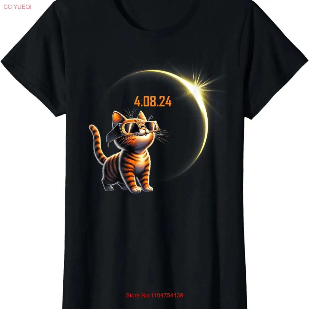 Funny Cat In Astronomy Glasses Total Solar Eclipse Ladies Crewneck T Shirt vintage Washed Casual Comfortable Soft graphic