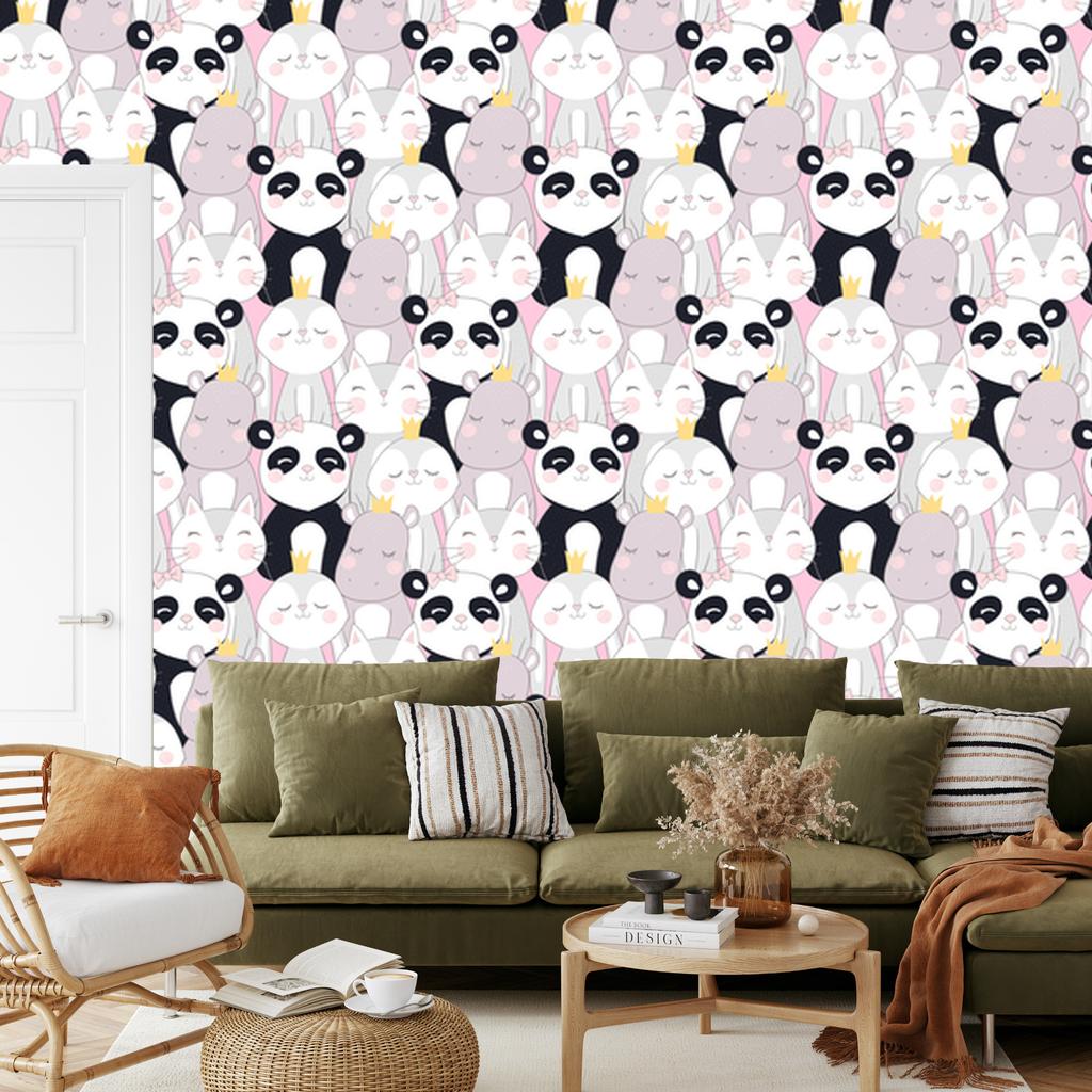 Animals in Crowns Wallpaper for Living Room and Bedroom 50x1000