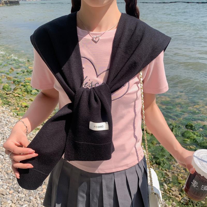 New Knitted Solid Color Letter Shawl For Women Versatile Student Outdoor Shoulder Spring/Summer Air Conditioning Room Shoulder