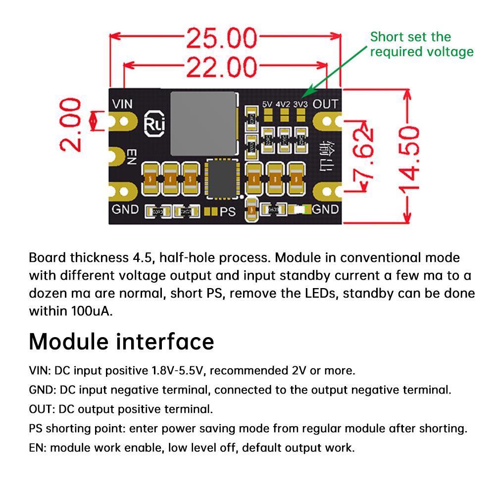 2 PCS DC-DC Boost Module 1.8-5.5V to 3.3V/4.2V/5V 3A Adjustable Output Low Ripple Boost Buck Constant Voltage Module