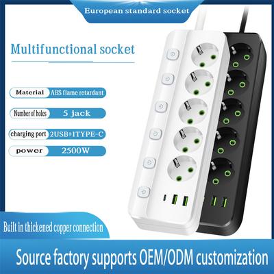 Электрическая розетка с вилкой EU, 3/5 розеток AC + 2 USB + 1 Type C, адаптер 8-в-1, удлинитель-тройник с быстрой зарядкой, с кабелем 2 м