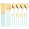 16 Pcs Mirror Black Gold Stainless Steel Cutlery Set Christmas Tableware Dinnerware Set Knife Spoons Cake Fork Home Silverware
