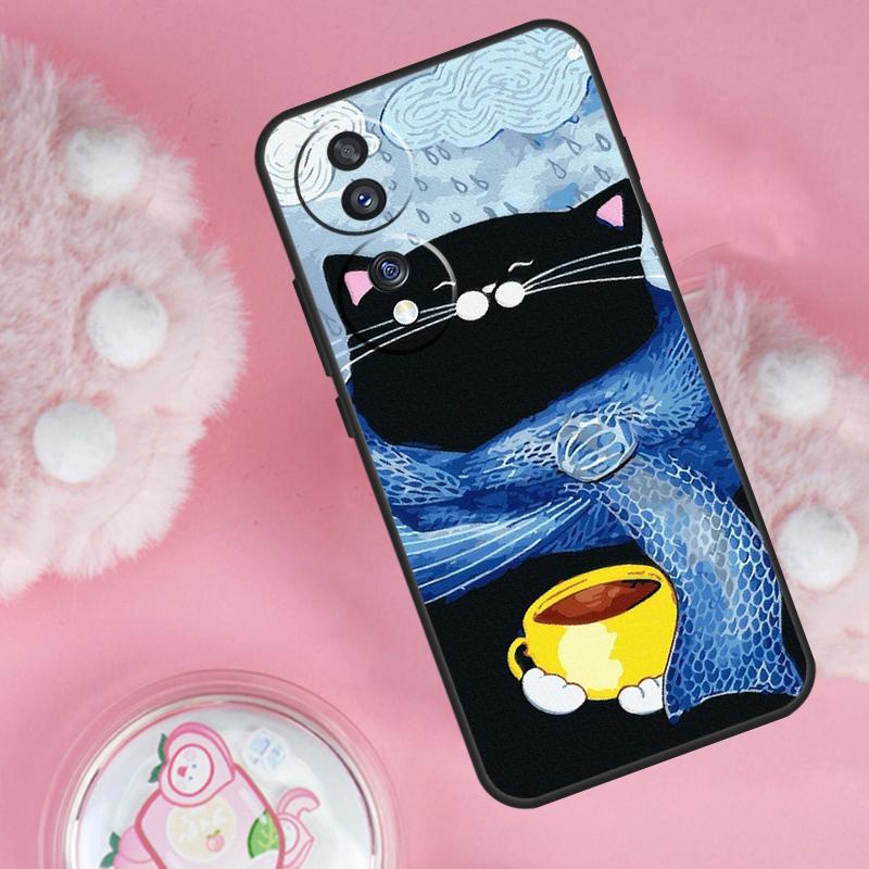 Милый Чехол для Телефона с Кошкой и Кофе для Honor Magic 7 5 6 Lite Pro Honor 200 Pro 50 70 90 X9b X9a X8b X8a X8 X9 X9c