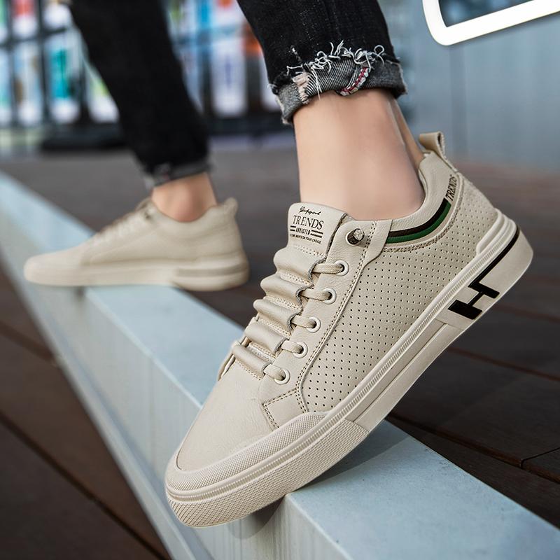 Модные кожаные классические скейт-кеды для мужчин 2024 года, новые простые повседневные туфли для мужчин, кроссовки со шнуровкой для мужчин, модные мужские прогулочные туфли с вырезами