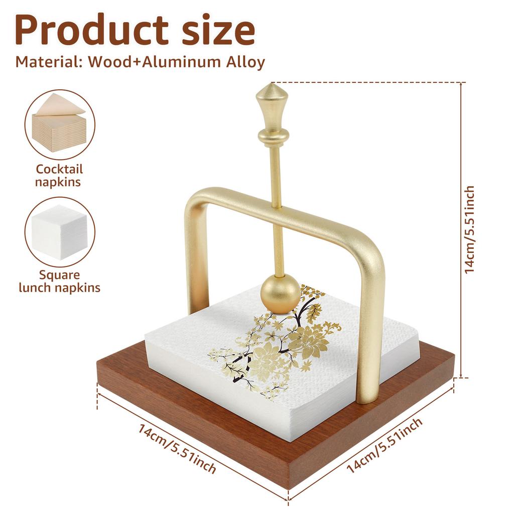 Napkin Holder Wood Table Napkin Holder with Weighted Metal Arm Modern Cocktail Napkin Holder for Home Kitchen Office Restaurant