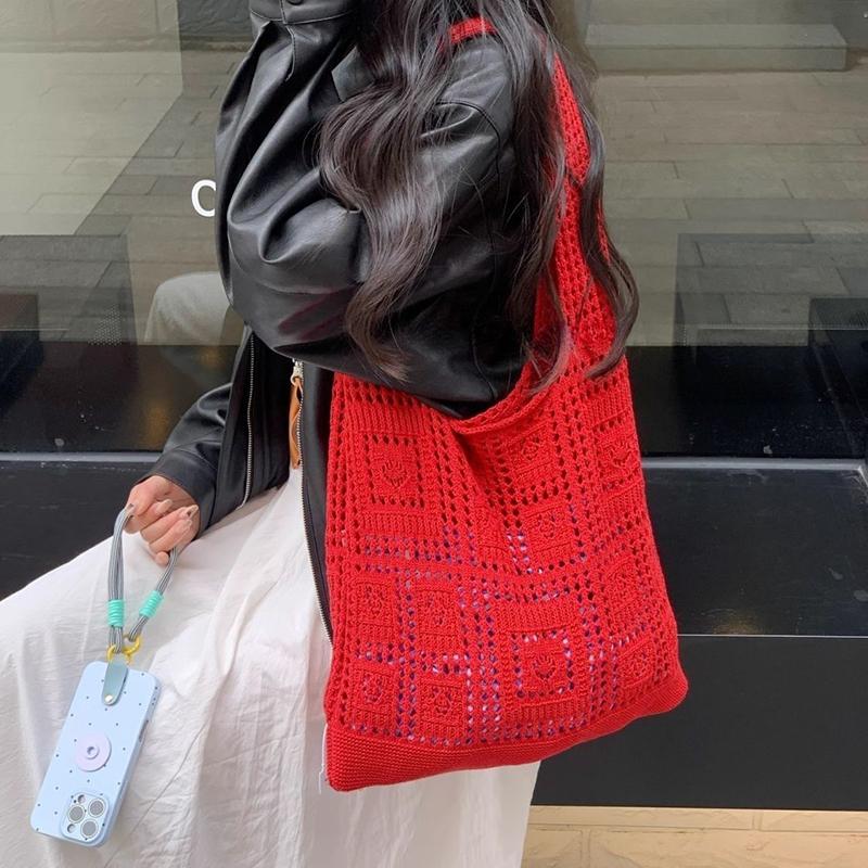 Simple Crochet Tote Bags Fashion Hollow Knitted Women's Bags Casual Female Shoulder Bags Ladies Shopping Top-Handle
