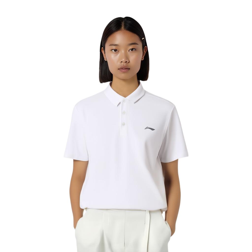 Поло Li Ning Унисекс Белый Круглый вырез Умеренный Прямой крой APLV605-1