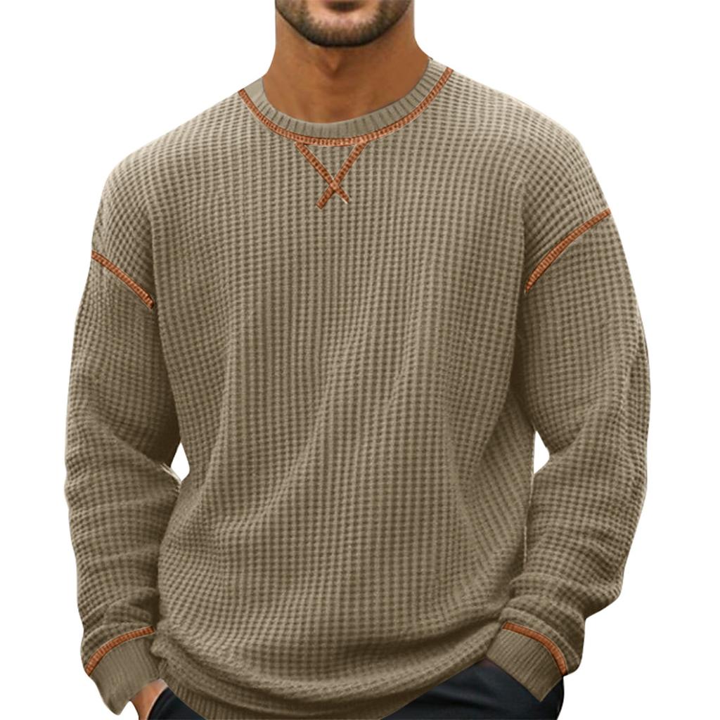Men's Solid Color Round Neck Long Sleeve Tops Men's Sports Large Size Casual Round Neck Tops