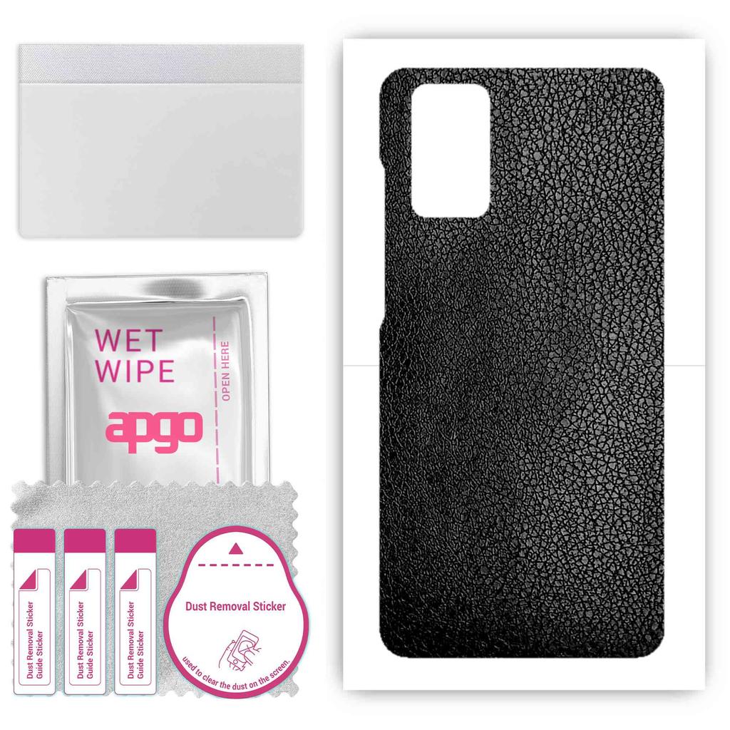 apgo Protective Skin Sticker for the Back Compatible with Samsung Galaxy S20 Plus, Wrap Film, Foil, Vinyl - Pattern Black Leather