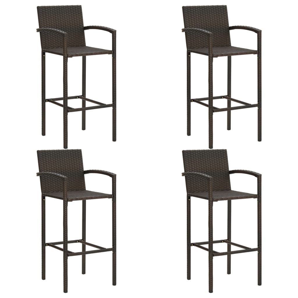 5 Piece Garden Bar Set with Armrests Poly Rattan Brown