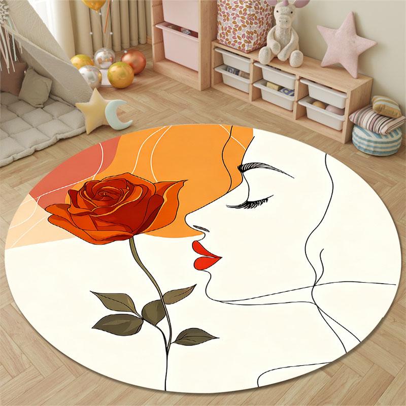 Elegant Round Abstract Multicolor Rug Pad, Non-Slip Floor Mat for Nursery