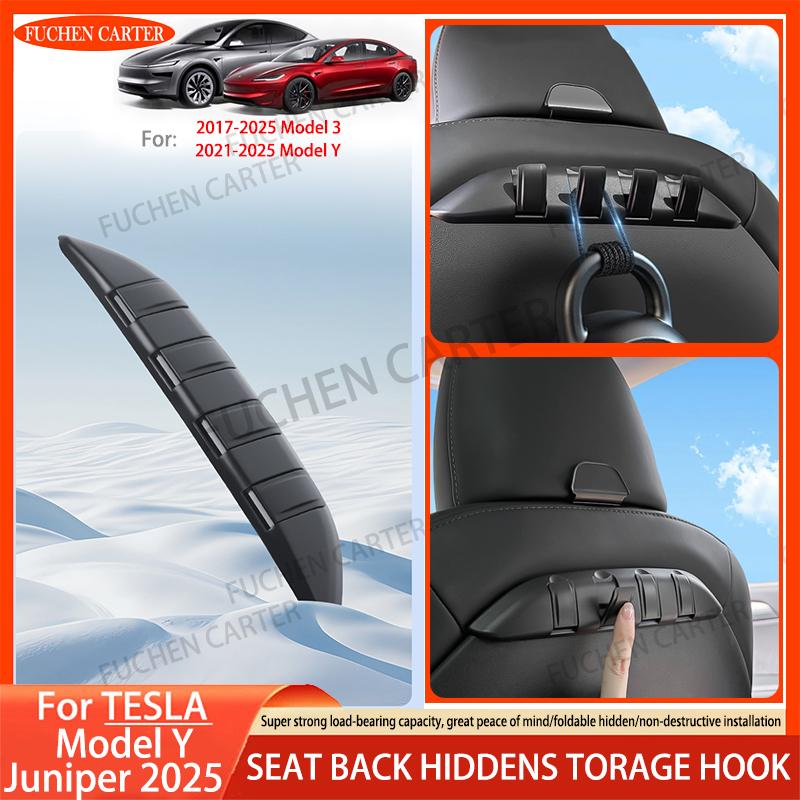 For Tesla Model 3/Y 2017-2025 Seat Backrest hidden Hook Front Seat Grocery Bag Storage Rack New Model Y Juniper Car Accessories