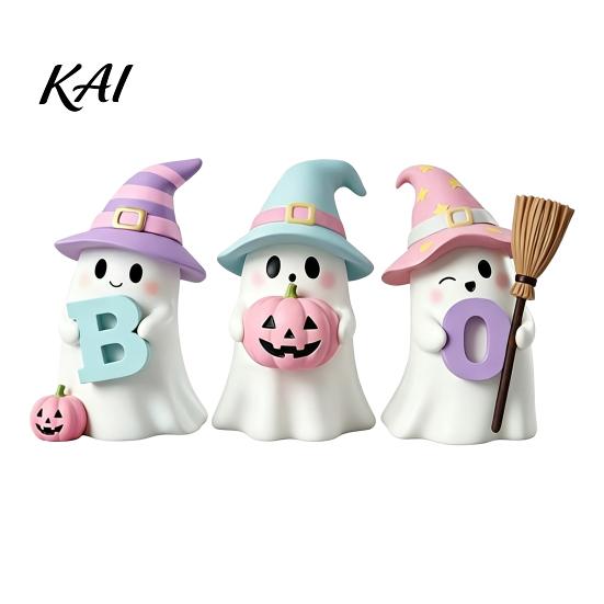 Ghost Themed Gifts Halloween Figurine, Resin Spooky Cute Statue, Funny Creepy Retro Style Decor Tabletop Ornament for Home Shelf Party