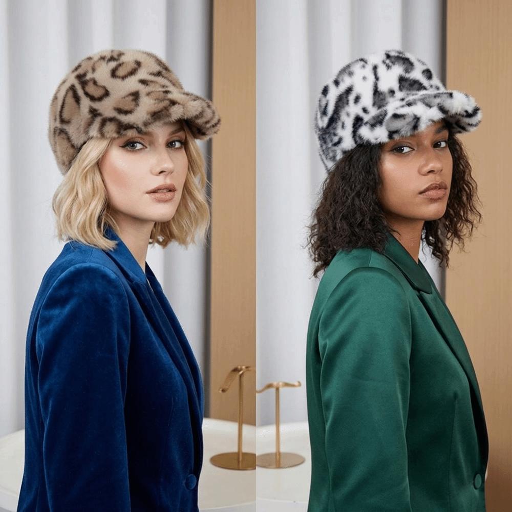 Adjustable Fit Faux Mink Cap Leopard Print Plush Hat Retro Baseball Cap Autumn Wear