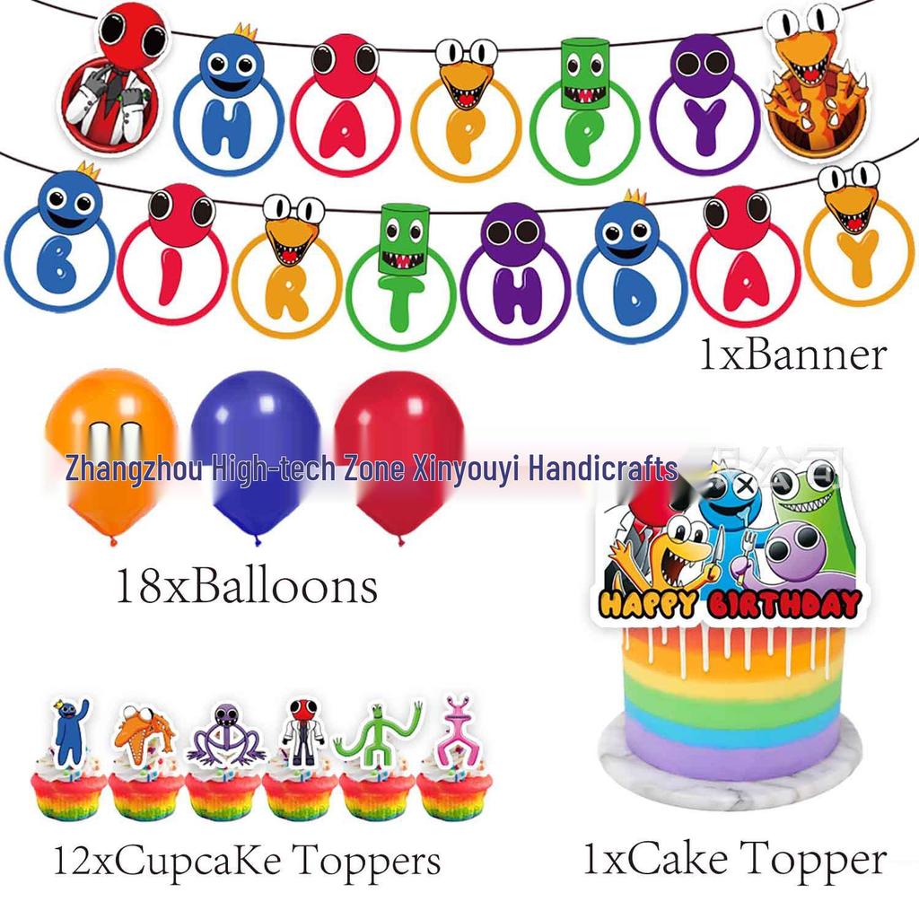В наличии Украшения для дня рождения Rainbow Friends: Набор Топперов для Торта и Воздушных Шаров