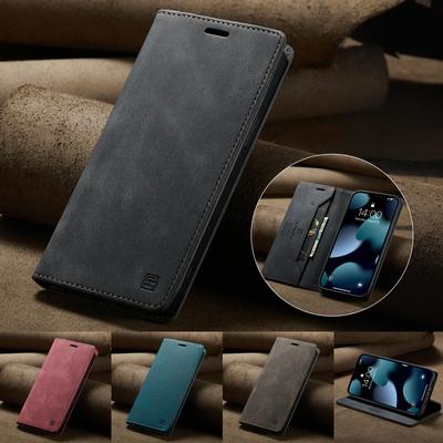AutSpace-A01 Для Samsung Galaxy S25 S24 S23 S22 Ultra S20, Противоударный Магнитный Чехол-книжка из ПУ кожи с отделением для карт и подставкой