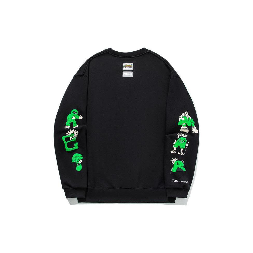 Li Ning X Market Collaboration Series FW23 мультяшный принт свободный круглый вырез свитер толстовка унисекс толстовка черный AWDT715-1