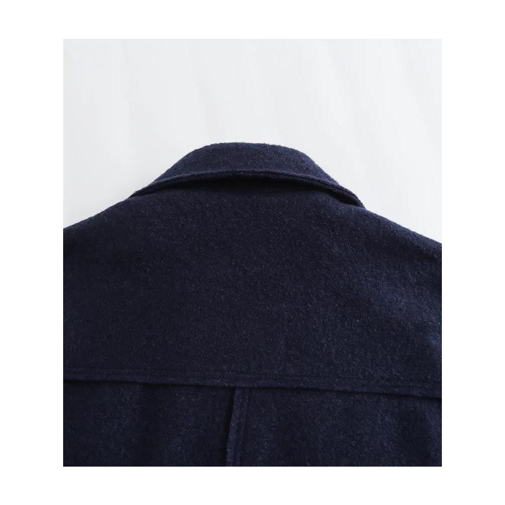 Fall/Winter Chic Street Coat for Casual Women with Pocket Front Zipper Vintage Lapel Bomber Jacket with Long Sleeves