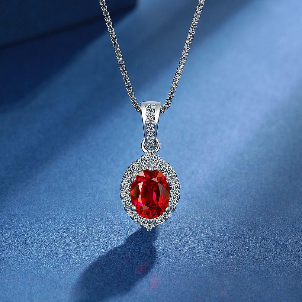 925 Sterling Silver Vintage Diamond Red Zircon Necklace Earrings Ring Set Birthday Anniversary Wedding Party Set Gift