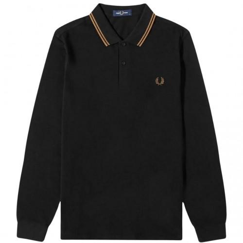 Fred Perry Mens Double Tipped Collar Long-Sleeved Polo Shirt
