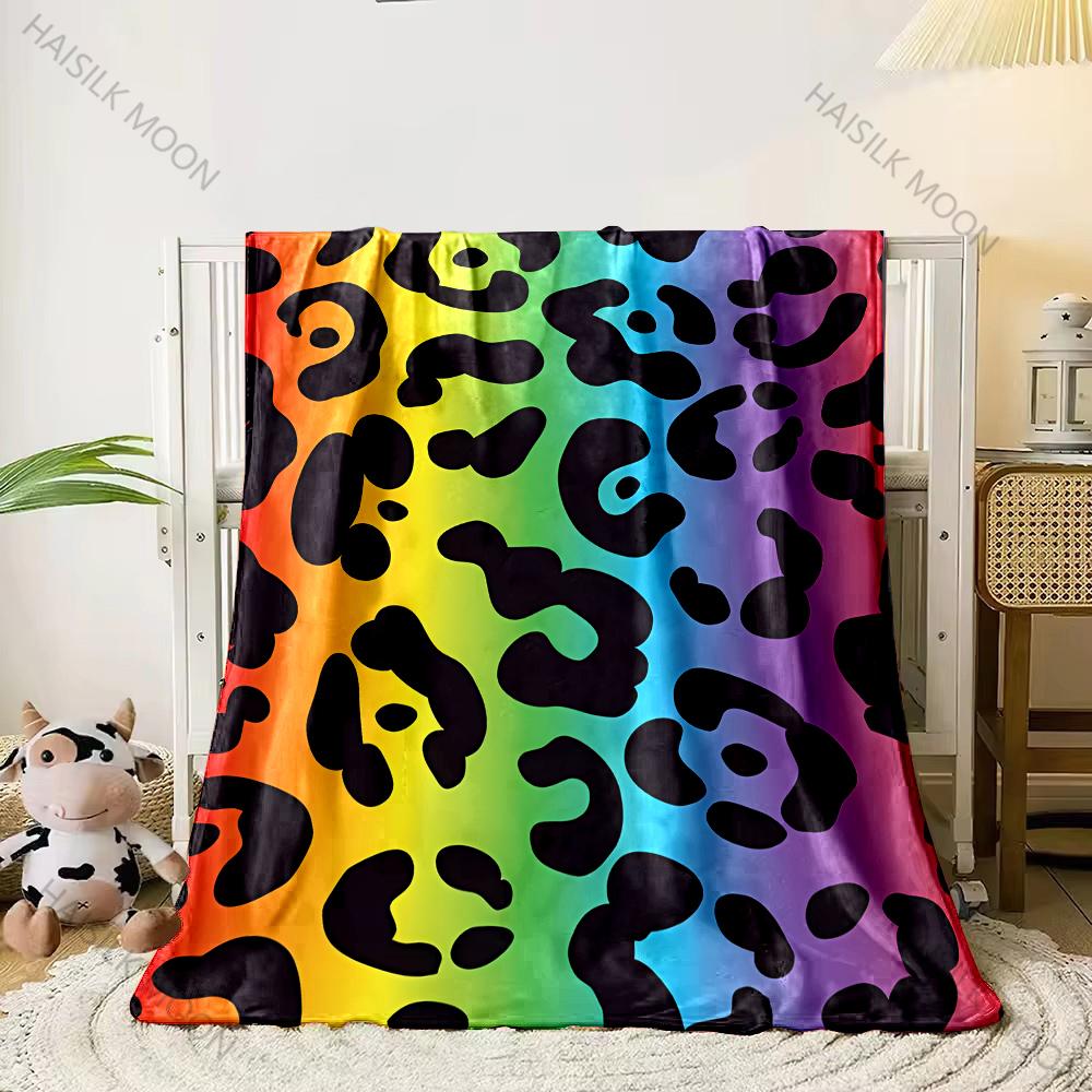 3D Colorful Leopard Theme Print Flannel Blanket Children's Air Conditioning Blanket Lunch Blanket for Daughter Girlfriend Gifts