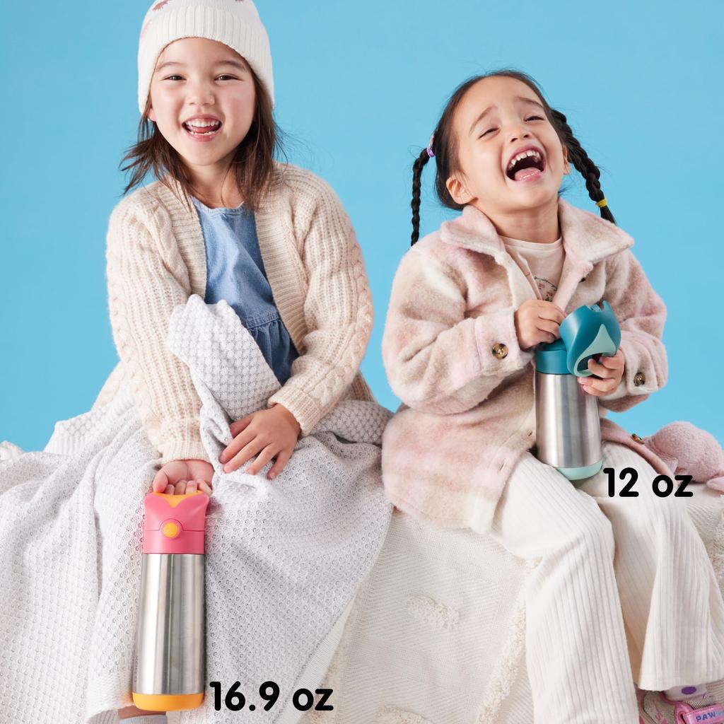 Insulated Water Bottle with Keeps Drinks Hot or Dishwasher Safe Steel Ocean Breeze B.box Children's Straw, 350ml, Cold, One-Push Operation, Top-Rack