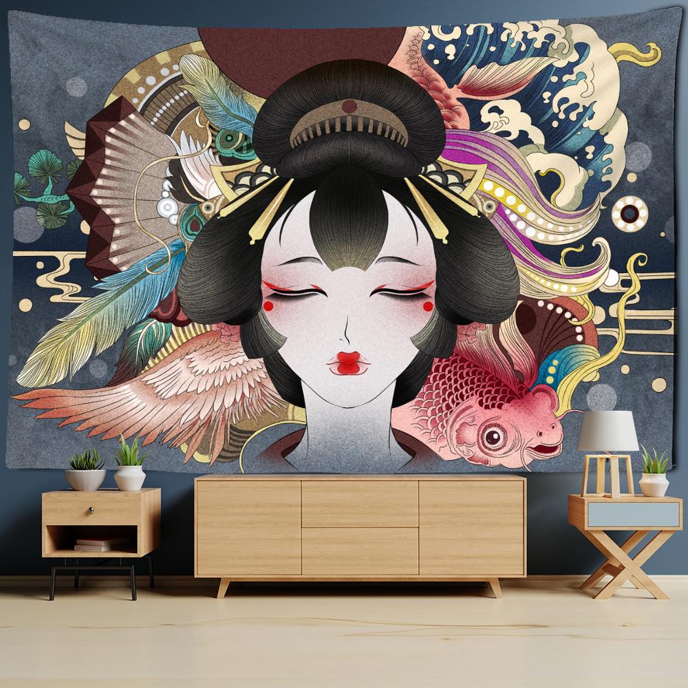 Японский гобелен с иллюстрацией, настенный Гобелен Канагава, волнистая печать, богемный хиппи, домашний декор для спальни