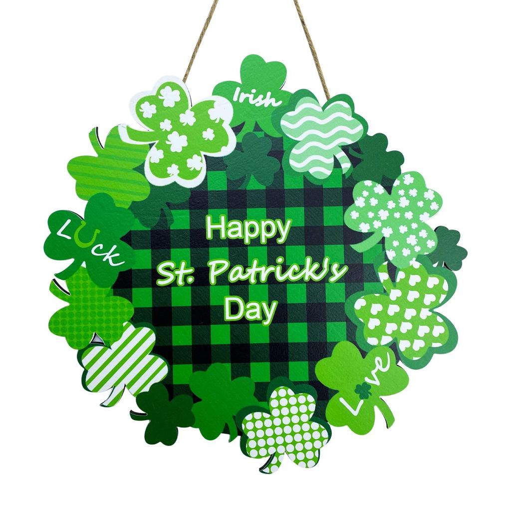 Венок на день Святого Патрика, дверная вывеска, деревянный венок, трилистник, украшение на дверь, приветственный декор, подвесное деревянное зеленое счастливое украшение