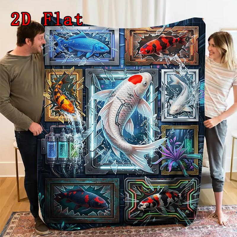 Cybernetic Fish Art 2D Flat Pattern Flannel Blanket, High quality All Seasons, Home Decor, Warmth and Comfort, Perfect for Christmas Gifts.