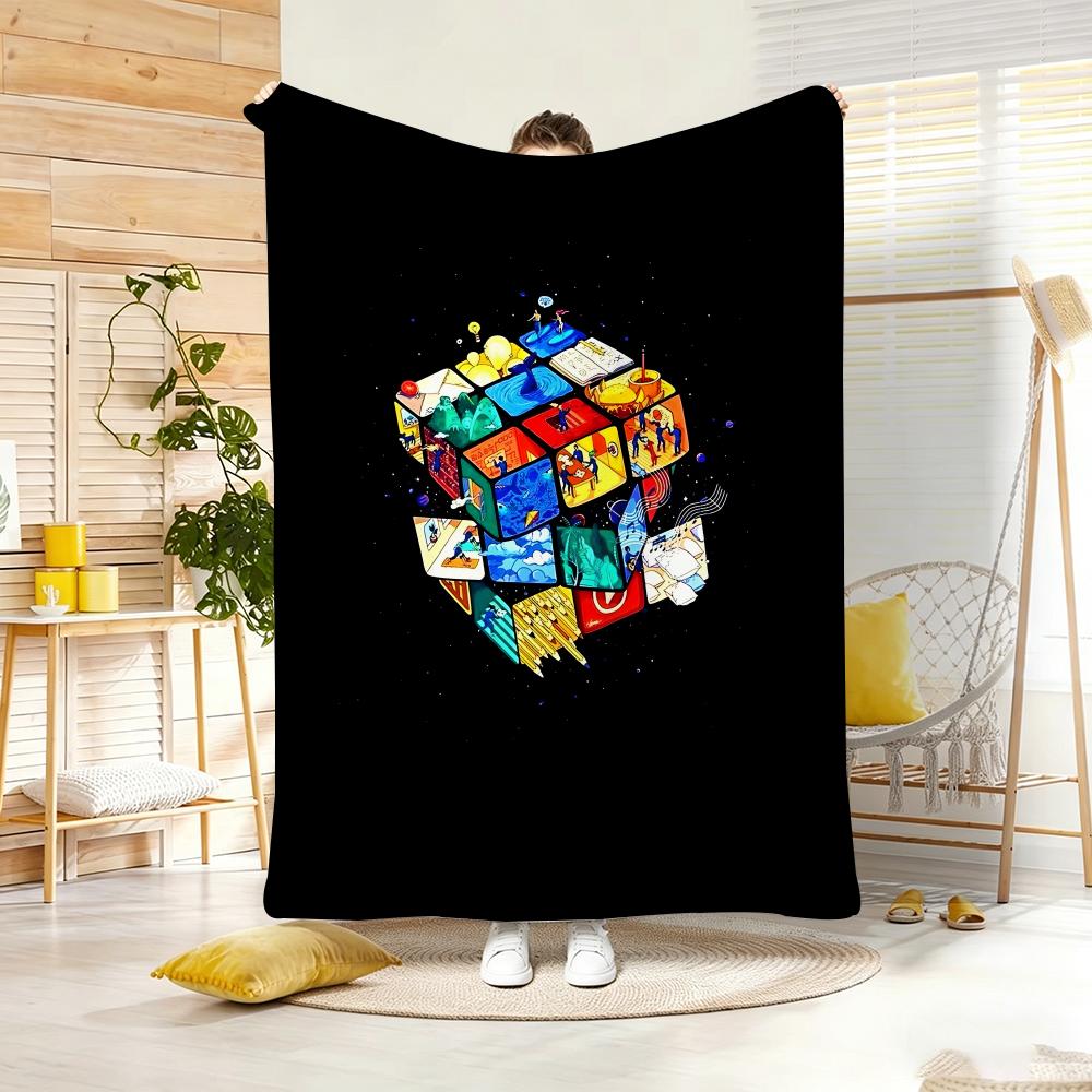 Art Illustration RRubik Cube Pop Throw Lightweight g Flannel Blanket Soft Skinfriendly for Summer Cooling