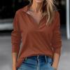 Women's Autumn And Winter Tops V-Neck Solid Color Casual Fashion Top T-Shirt