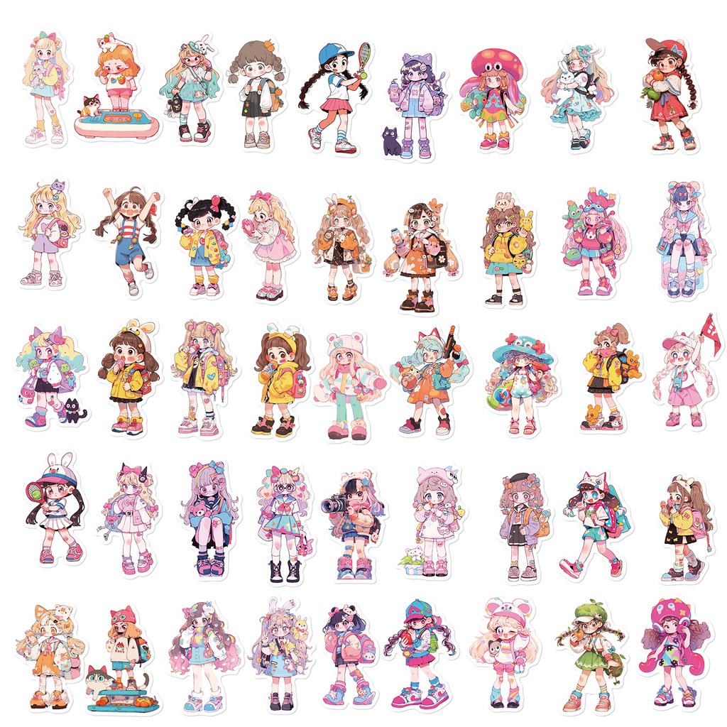 50Pcs Beautiful Girl Stickers Fashion Cartoon Diy Skateboard Phone Case Laptop Waterproof Cool Funny Sticker Decals Toy