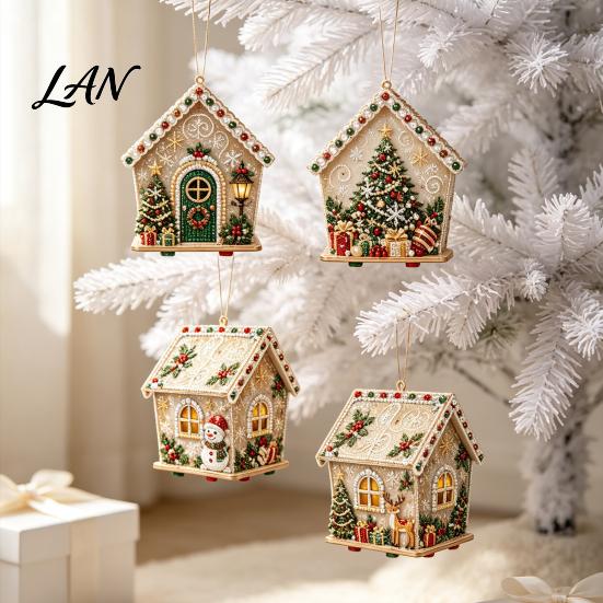 Relaxing Craft Gifts for Adults Christmas Faux Pearl Art Ornament DIY Kit, Wooden House Snowman New Year Crafting Project Santa Reindeer Pattern,