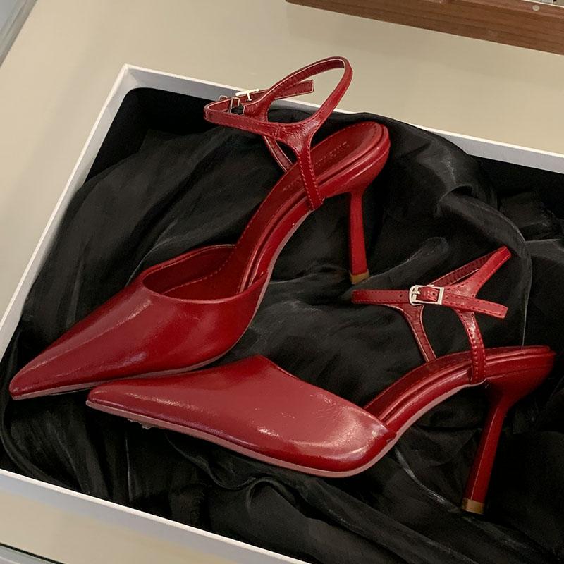Мода Мода Ремешок на щиколотке Женские Туфли-лодочки Каблуки Мюли Новинка 2025 Женская Обувь с острым носком Неглубокие Женские Туфли на высоком каблуке Сандалии