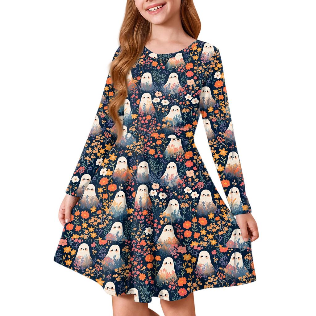 Летнее платье принцессы для девочек на Хэллоуин - Платье-футболка А-силуэта с длинным рукавом