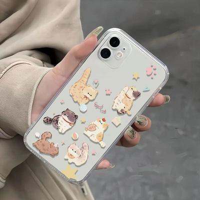 Мультяшный котенок Чехол для телефона Защита для IPhone 16 15 13 12 11 14 Pro Max IPhone 16 15 14 Plus Ударопрочный Прозрачный Мягкий Чехол