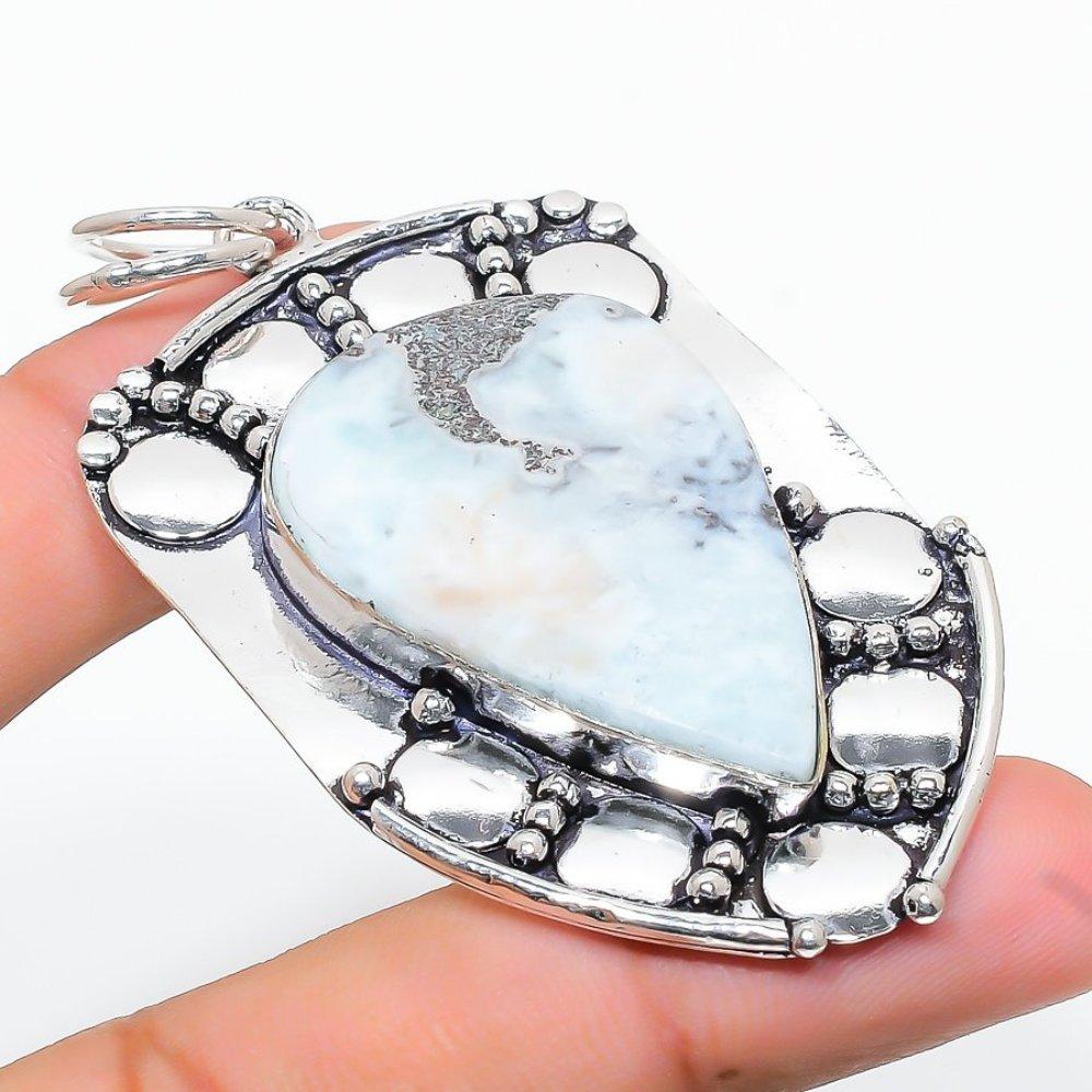 Подвеска из стерлингового серебра 925 пробы с натуральным карибским драгоценным камнем Ларимар 2,96 дюйма y2A61