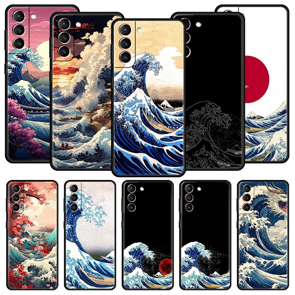 Чехол для телефона Samsung Galaxy S24 S23 Ultra S22 S21 S20 FE 5G S10 S10E S9 Plus S8 Мягкий чехол Япония Великая волна в Канагаве
