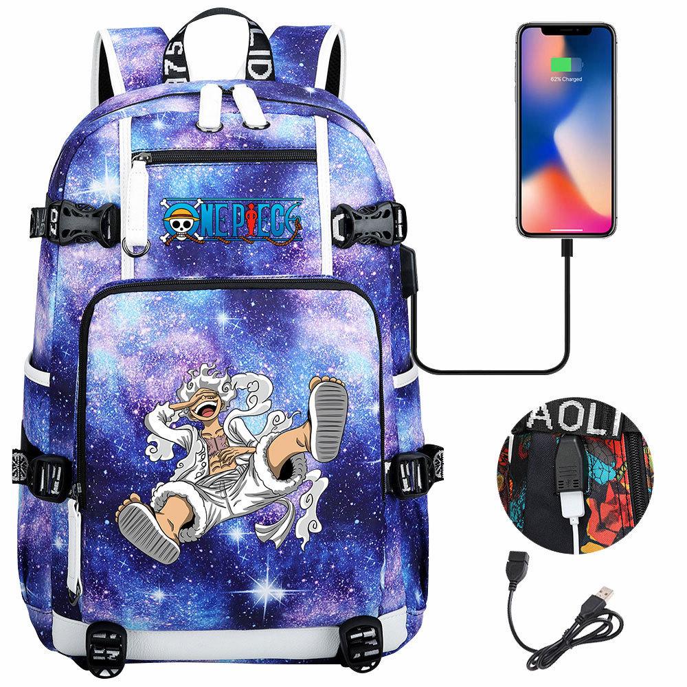 Luffy Print USB Teen Student Backpack Lightweight Large Capacity Travel Double Shoulder Bag Anti-Water School Bag for Boys Girls