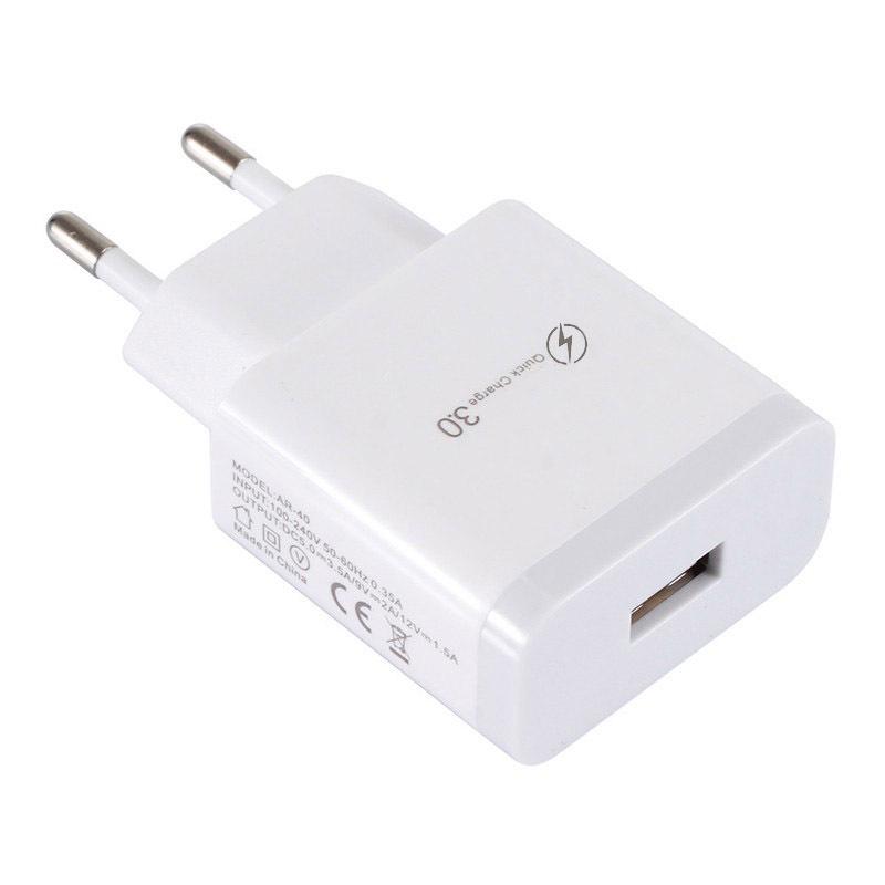 Однопортовое USB-зарядное устройство QC3.0 для мобильных телефонов и планшетов - штекер US/EU, удобно для путешествий