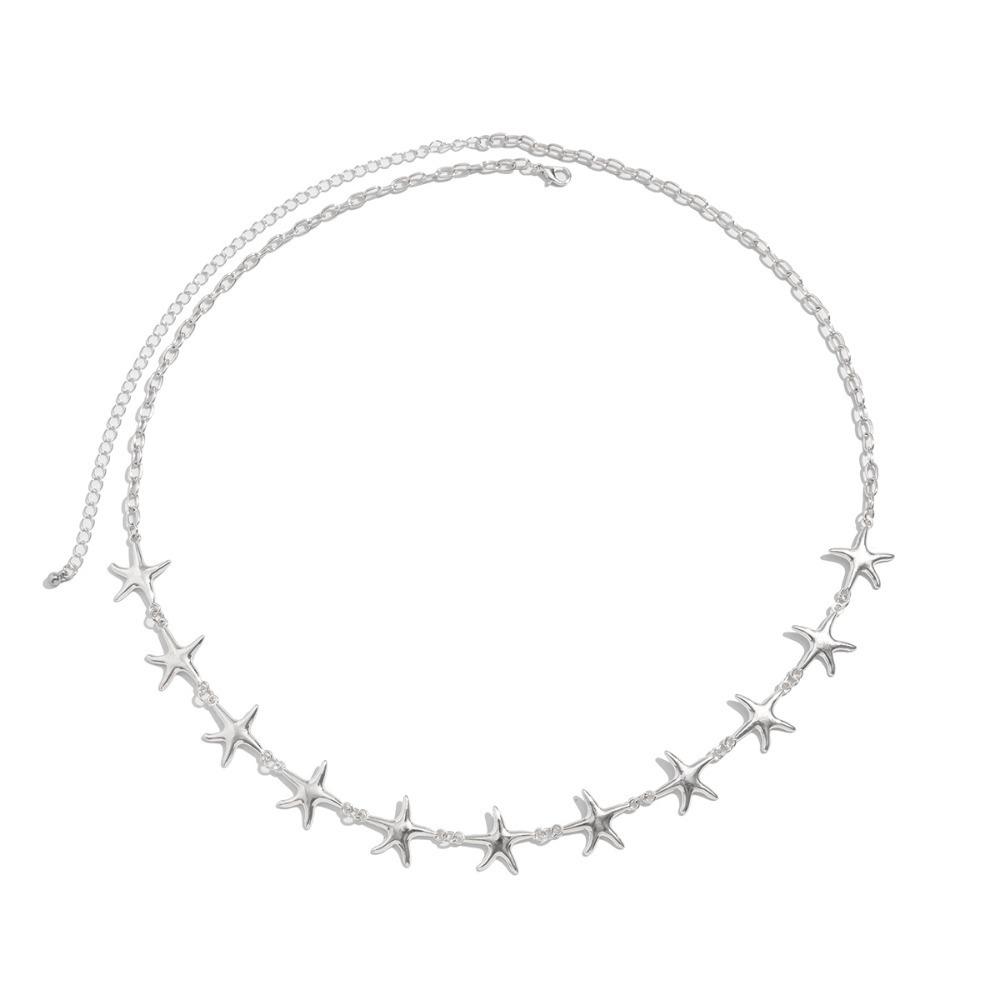 Adjustable Starfish Ring Set Silver Star Waist Chains Exquisite Shell Ring Party
