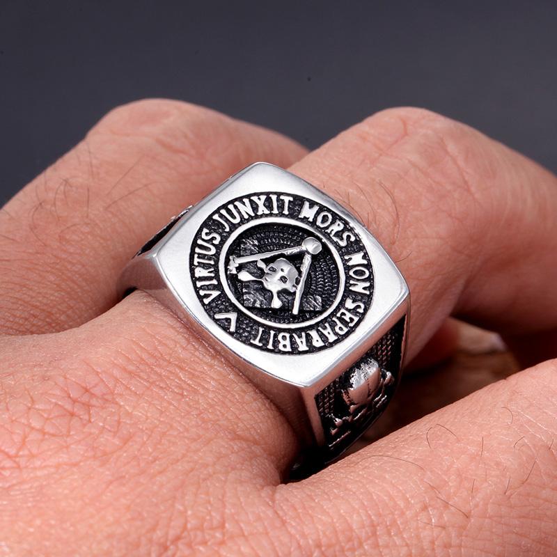 Vintage Knights Templar Freemason Stainless Steel Skull Ring Mens Masonic Freemasonry Biker Jewelry Gift for Man