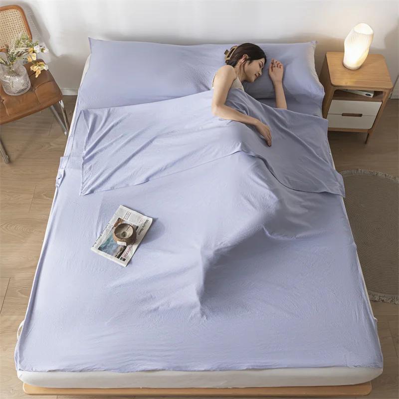 Легкий мытый хлопковый спальный мешок класса А, мягкий портативный дорожный спальный мешок для взрослых, грязеотталкивающая простыня для путешествий, отеля