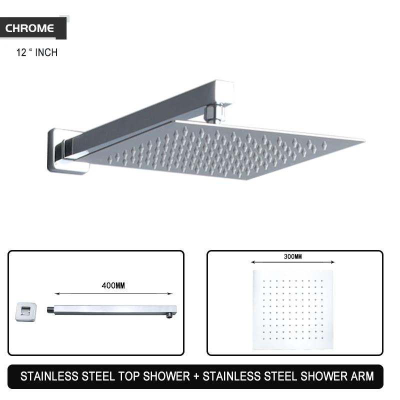 Черный Хром Матовое Золото Серый Квадратная Дождевая Душевая Лейка Ультратонкая 8 10 12 Дюймов Выбор Настенный Душевой Кронштейн Для Ванной Комнаты Верхний Спрей
